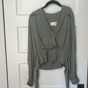 Anthropologie green cropped wrap shirt